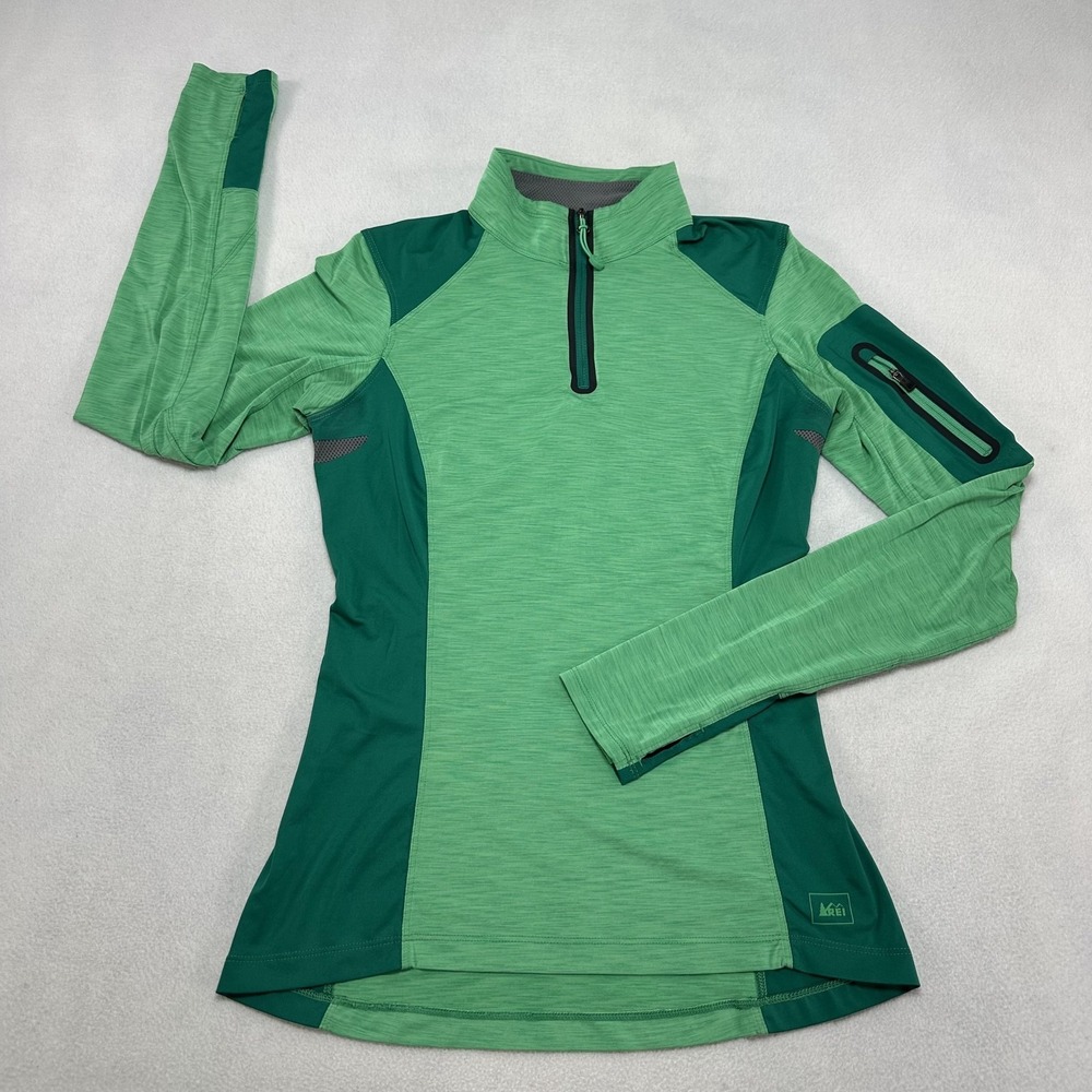 REI Pullover Womens XXS Green 1/4 Zip Stretch Colorblock Hiking Running Top